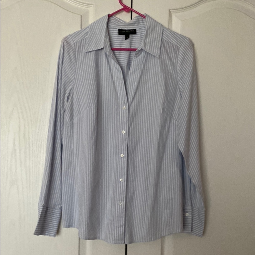 Lane Bryant Light Blue and White Striped Shirt